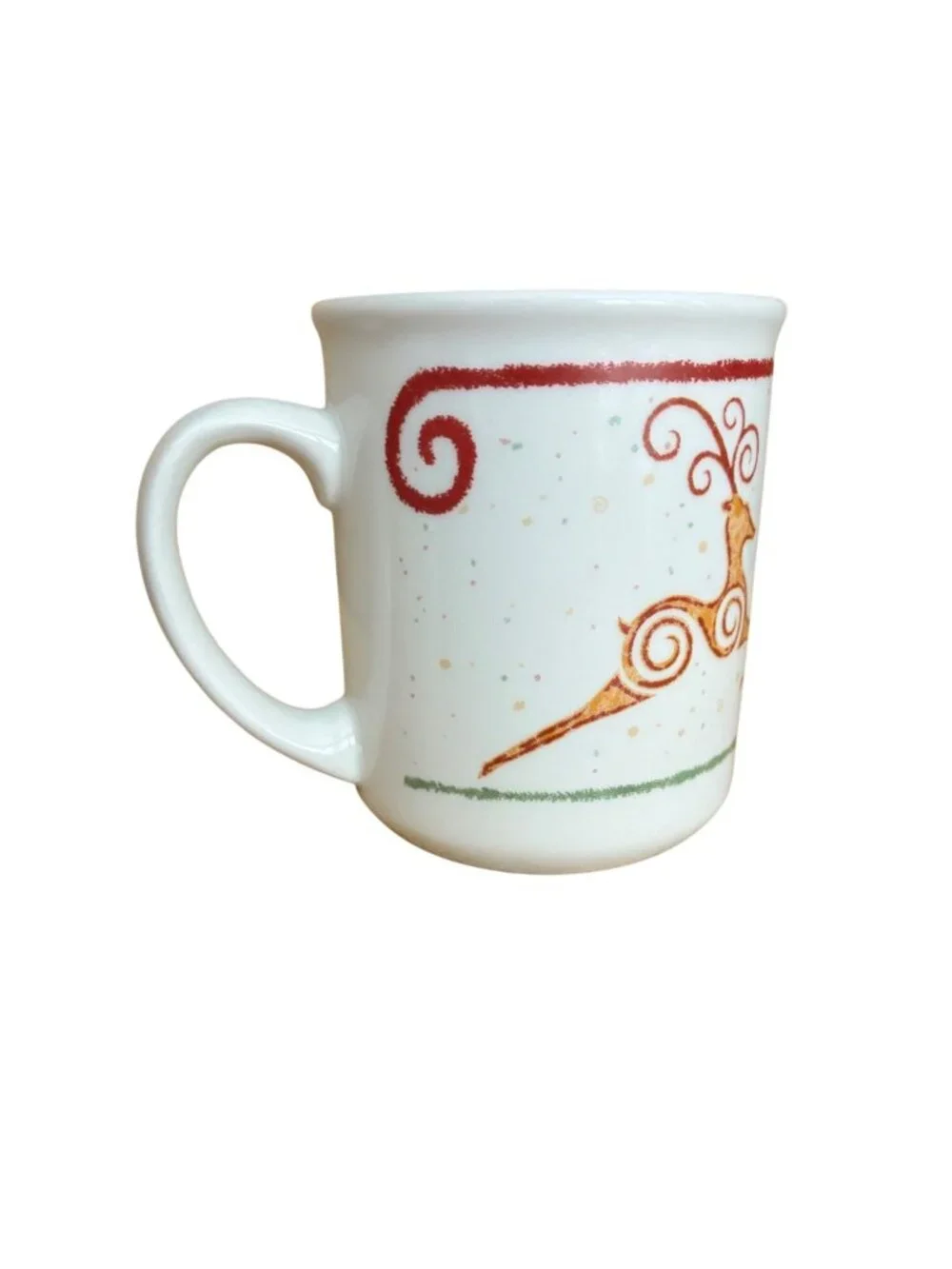 Vintage Rustic Reindeer Coffee Mug Maroon Scrolls Pier 1 Holiday‎ Christmas